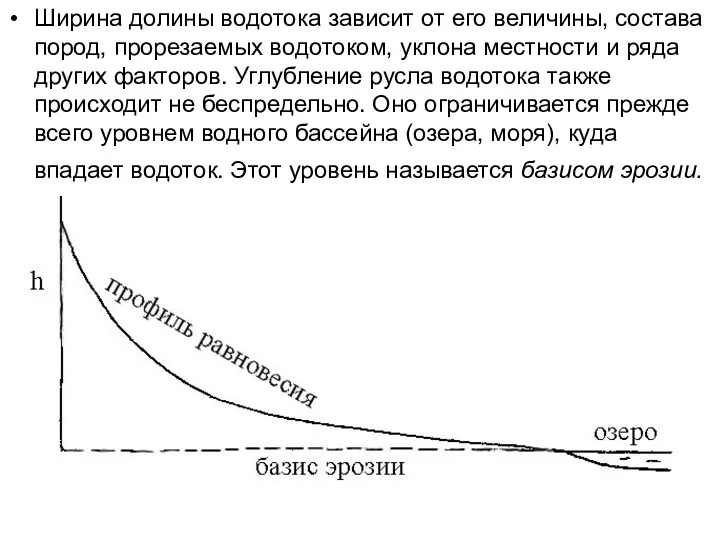 Ширина долины водотока зависит от его величины, состава пород, прорезаемых