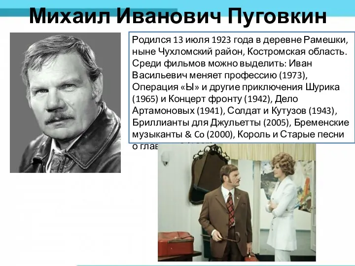 Михаил Иванович Пуговкин Родился 13 июля 1923 года в деревне