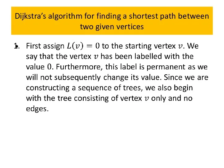 Dijkstra’s algorithm for finding a shortest path between two given vertices