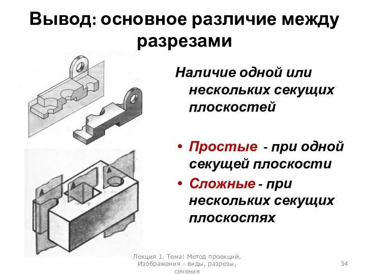 Вывод: основное различие между разрезами Наличие одной или нескольких секущих