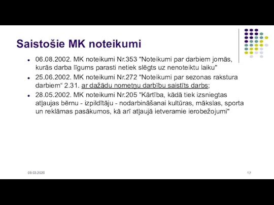 06.08.2002. MK noteikumi Nr.353 "Noteikumi par darbiem jomās, kurās darba