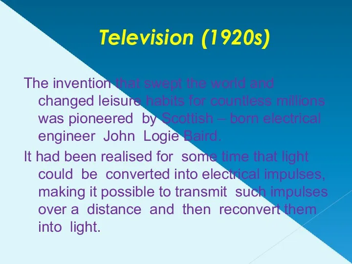 Television (1920s) The invention that swept the world and changed