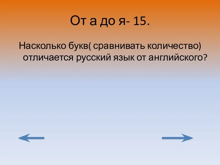 От а до я- 15. Насколько букв( сравнивать количество) отличается русский язык от английского?