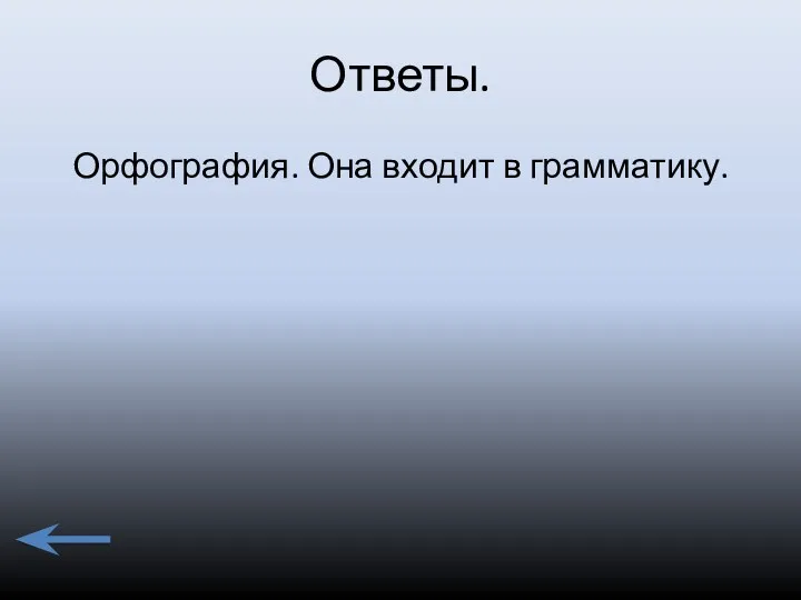 Ответы. Орфография. Она входит в грамматику.