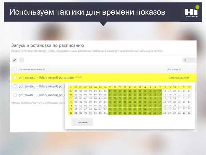 Используем тактики для времени показов