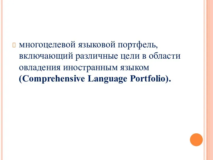 многоцелевой языковой портфель, включающий различные цели в области овладения иностранным языком (Comprehensive Language Portfolio).