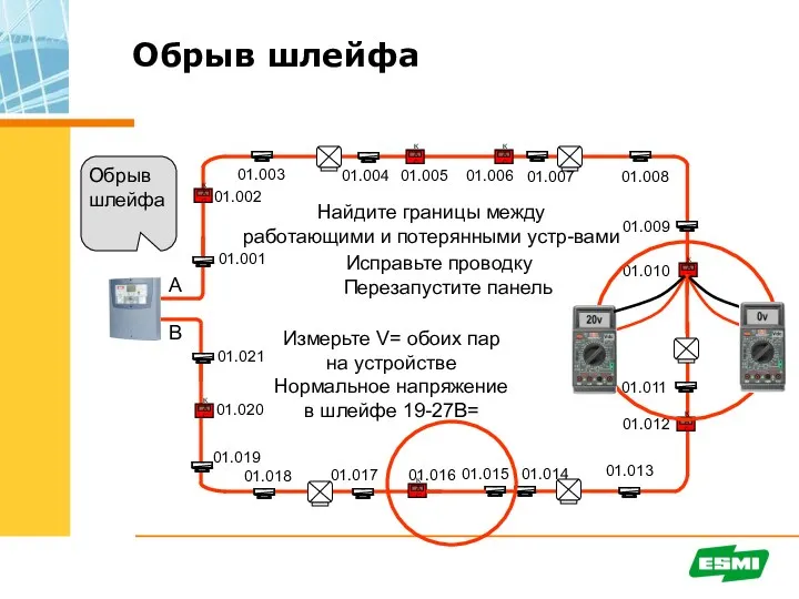 Обрыв шлейфа 01.002 01.003 01.004 01.005 01.006 01.021 01.020 01.019