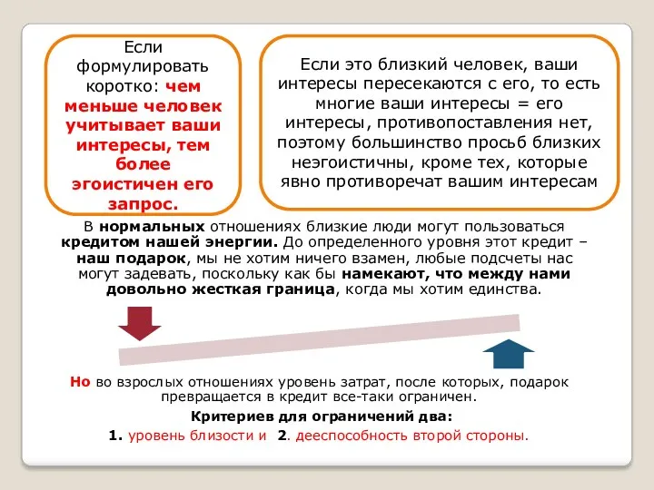 Если формулировать коротко: чем меньше человек учитывает ваши интересы, тем