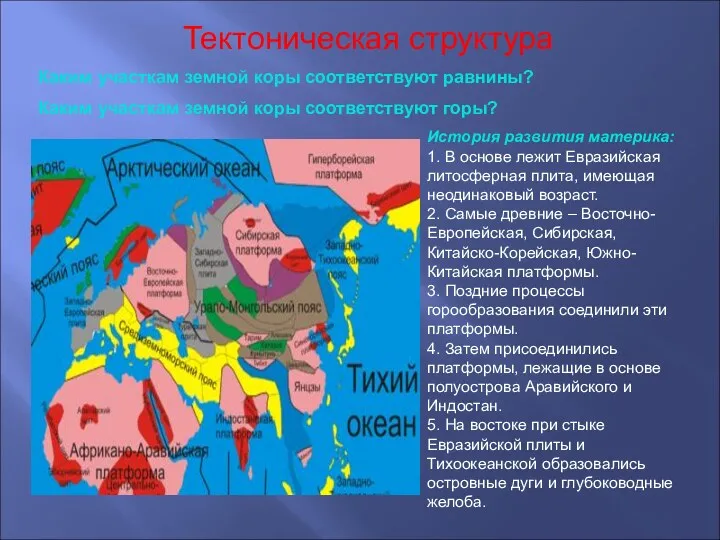 Каким участкам земной коры соответствуют равнины? Каким участкам земной коры