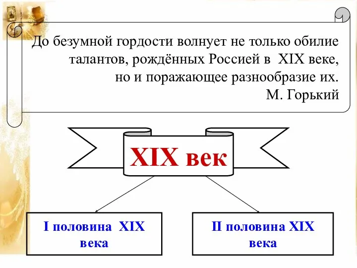 II половина XIX века I половина XIX века До безумной