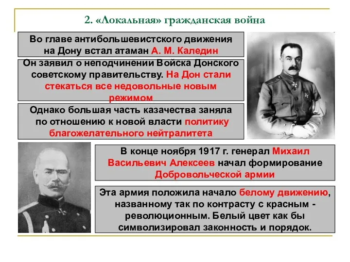 2. «Локальная» гражданская война Во главе антибольшевистского движения на Дону