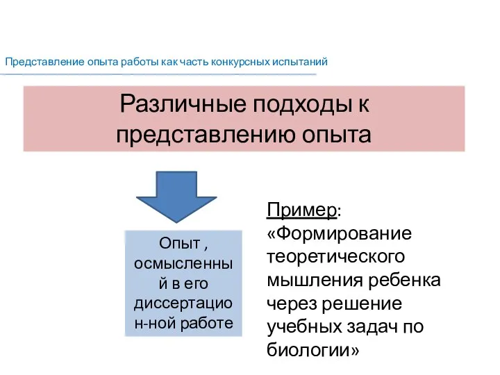 Различные подходы к представлению опыта Представление опыта работы как часть