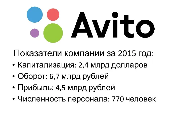 Показатели компании за 2015 год: Капитализация: 2,4 млрд долларов Оборот: 6,7 млрд рублей