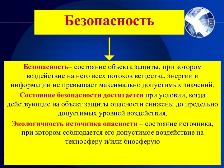 Безопасность Безопасность– состояние объекта защиты, при котором воздействие на него