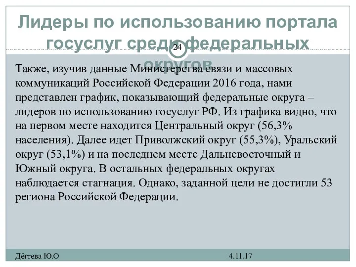 Лидеры по использованию портала госуслуг среди федеральных округов 4.11.17 Дёгтева