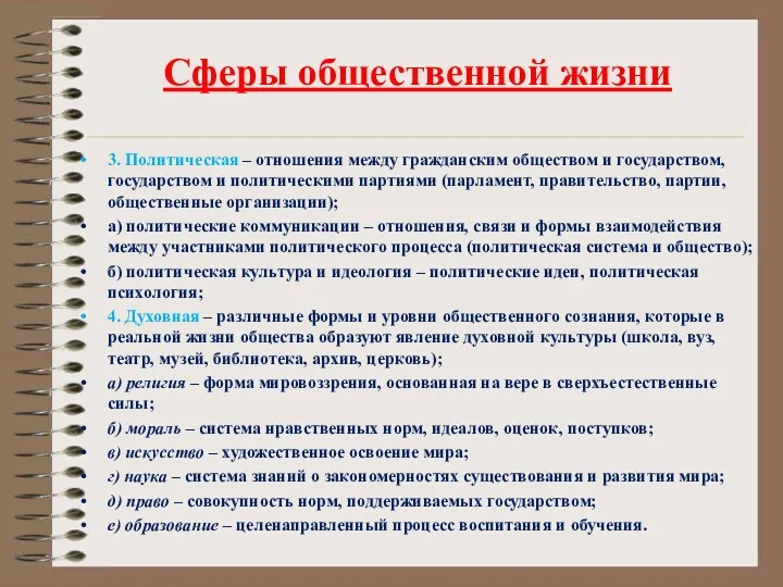 Сферы общественной жизни 3. Политическая – отношения между гражданским обществом