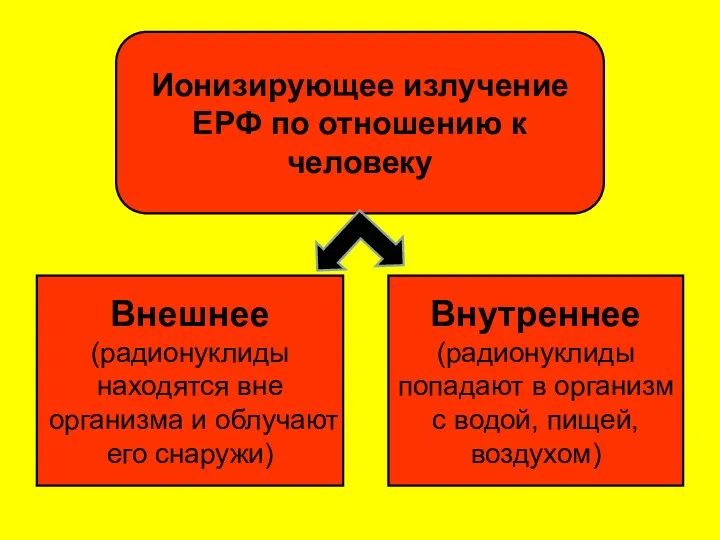 Ионизирующее излучение ЕРФ по отношению к человеку Внешнее (радионуклиды находятся