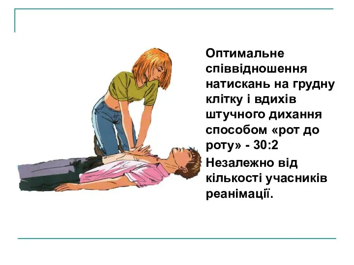 Оптимальне співвідношення натискань на грудну клітку і вдихів штучного дихання способом «рот до