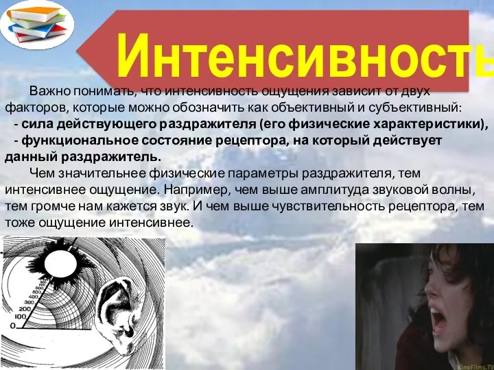 Интенсивность Важно понимать, что интенсивность ощущения зависит от двух факторов,