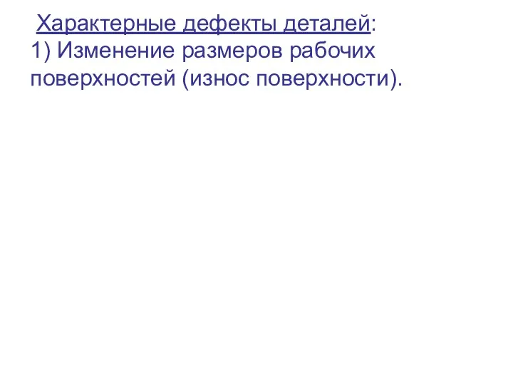 Характерные дефекты деталей: 1) Изменение размеров рабочих поверхностей (износ поверхности).