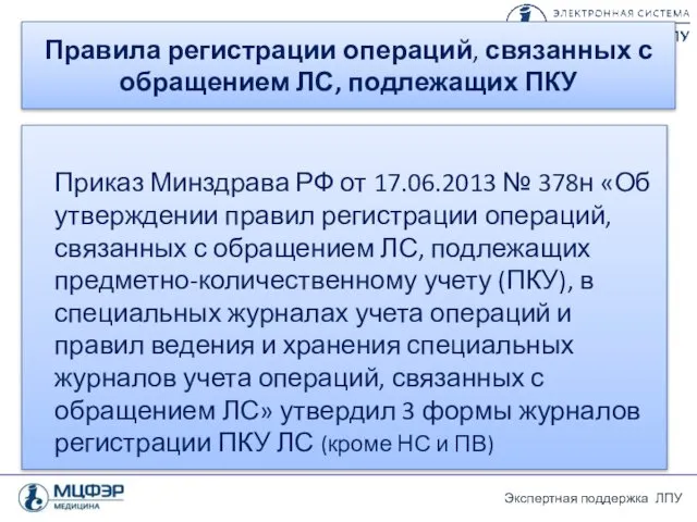 Правила регистрации операций, связанных с обращением ЛС, подлежащих ПКУ Приказ