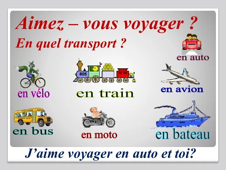 Aimez – vous voyager ? En quel transport ? J’aime