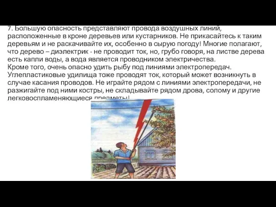 7. Большую опасность представляют провода воздушных линий, расположенные в кроне