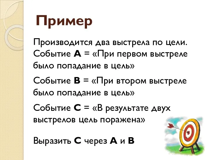 Пример Производится два выстрела по цели. Событие А = «При