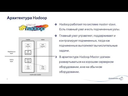 Hadoop работает по системе master-slave. Есть главный узел и есть