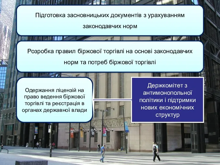 Підготовка засновницьких документів з урахуванням законодавчих норм Розробка правил біржової