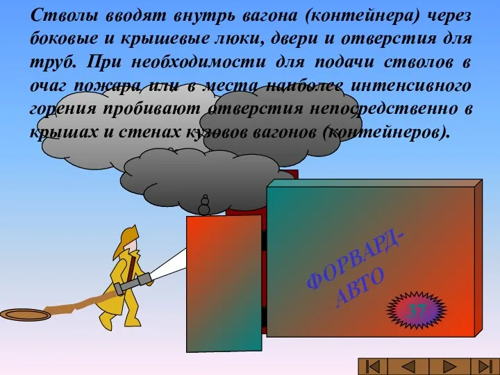 Стволы вводят внутрь вагона (контейнера) через боковые и крышевые люки,