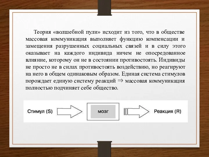 Теория «волшебной пули» исходит из того, что в обществе массовая