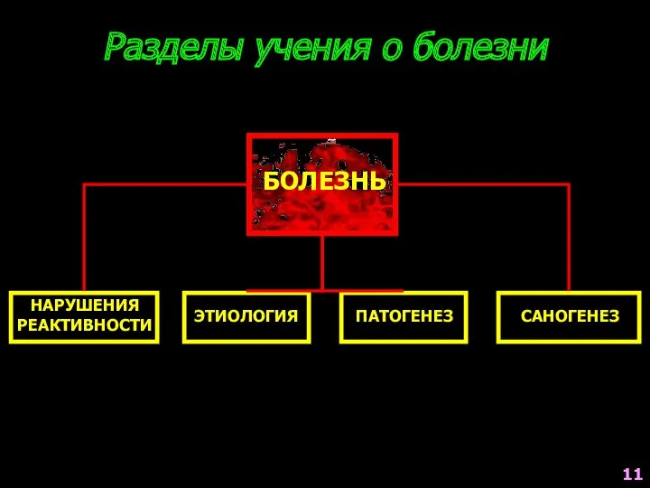 Разделы учения о болезни БОЛЕЗНЬ НАРУШЕНИЯ РЕАКТИВНОСТИ ЭТИОЛОГИЯ ПАТОГЕНЕЗ САНОГЕНЕЗ 11