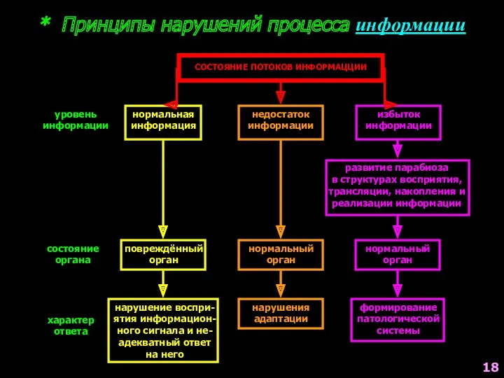 * Принципы нарушений процесса информации СОСТОЯНИЕ ПОТОКОВ ИНФОРМАЦЦИИ уровень информации