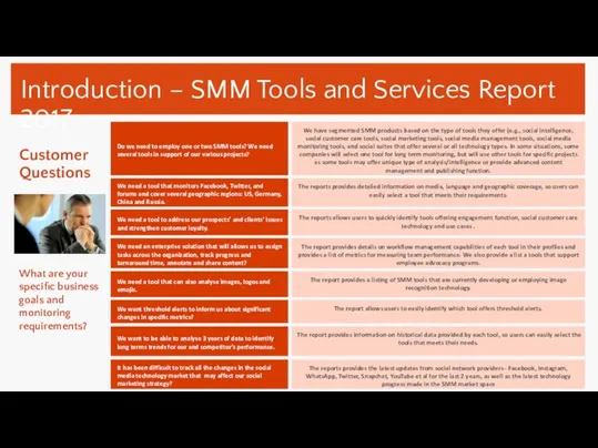 Introduction – SMM Tools and Services Report 2017 Customer Questions