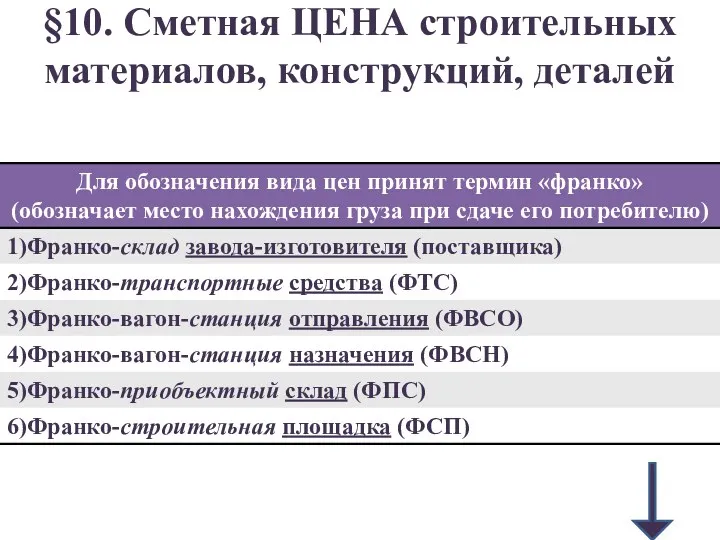 §10. Сметная ЦЕНА строительных материалов, конструкций, деталей