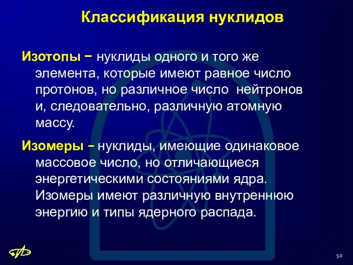 Классификация нуклидов Изотопы − нуклиды одного и того же элемента,