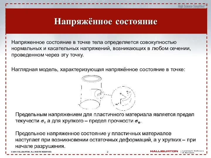 Напряжённое состояние Напряженное состояние в точке тела определяется совокупностью нормальных