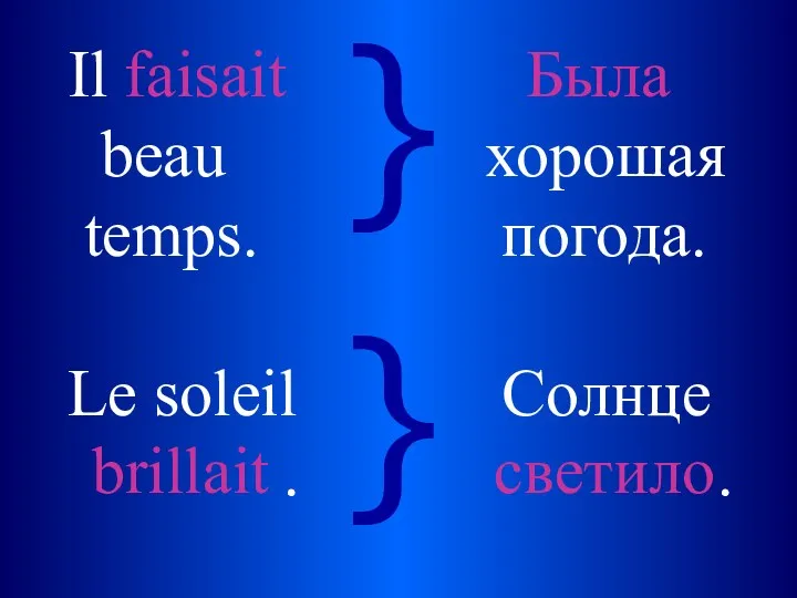 Il faisait beau temps. Le soleil . хорошая погода. Солнце . } } Была светило brillait