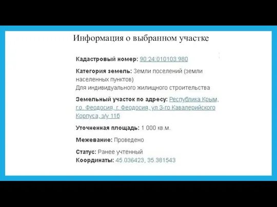 Информация о выбранном участке