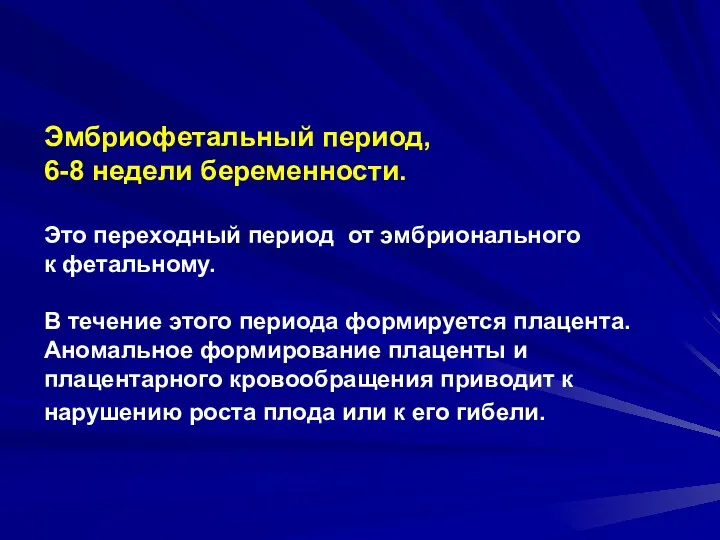 Эмбриофетальный период, 6-8 недели беременности. Это переходный период от эмбрионального