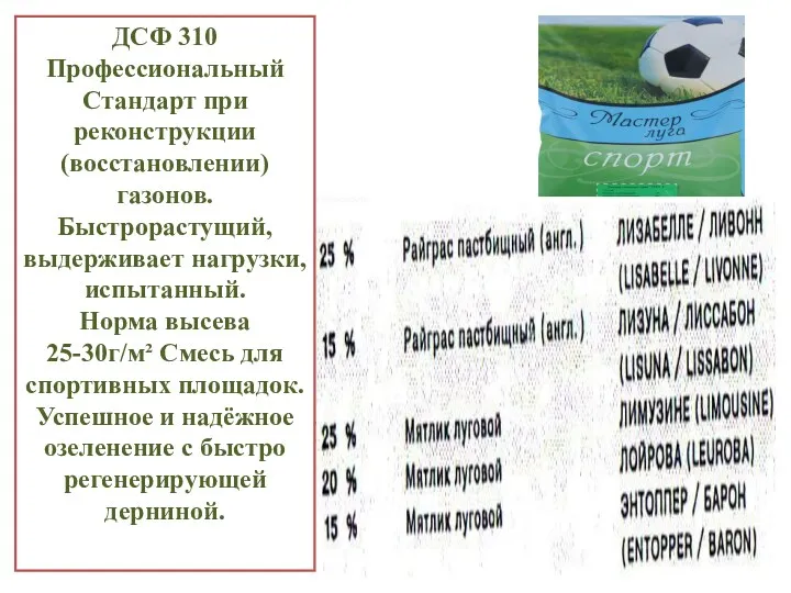 ДСФ 310 Профессиональный Стандарт при реконструкции (восстановлении) газонов. Быстрорастущий, выдерживает