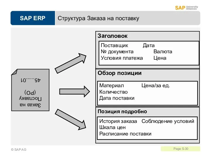 Структура Заказа на поставку Заказ на Поставку (PO) 45......01