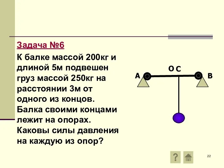 Задача №6 К балке массой 200кг и длиной 5м подвешен