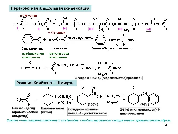 Перекрестная альдольная конденсация Реакция Кляйзена – Шмидта. Синтез –ненасыщенных кетонов