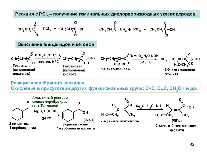 Окисление альдегидов и кетонов Реакция с PCl5 – получение геминальных