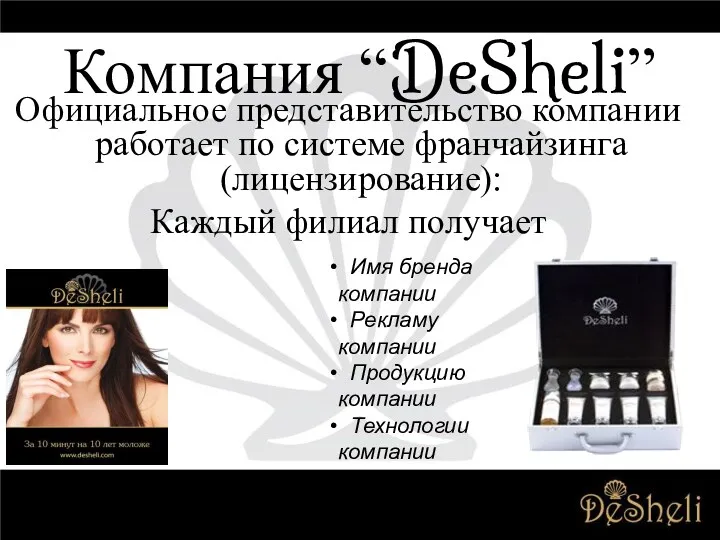 Компания “DeSheli” Официальное представительство компании работает по системе франчайзинга (лицензирование):