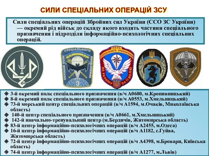 СИЛИ СПЕЦІАЛЬНИХ ОПЕРАЦІЙ ЗСУ Сили спеціальних операцій Збройних сил України