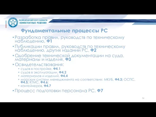 Фундаментальные процессы РС Разработка правил, руководств по техническому наблюдению, Ф1