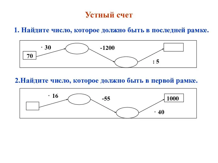 Устный счет 1. Найдите число, которое должно быть в последней